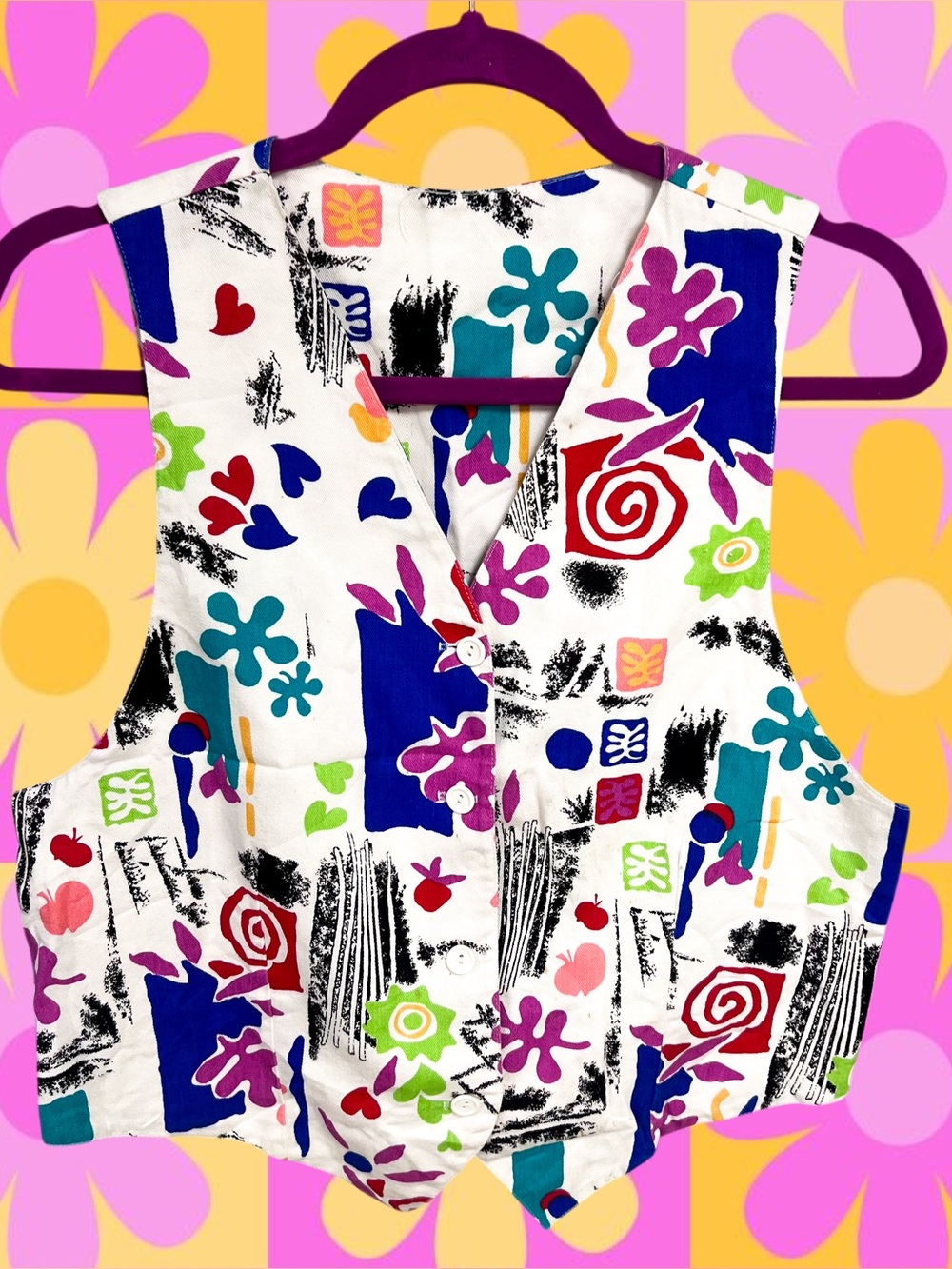 Vintage funky 90s print graffiti vest